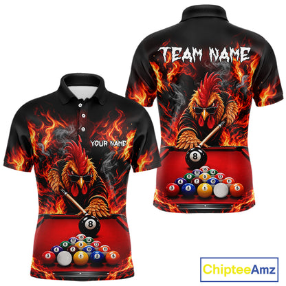 Custom Fire Rooster Billiard Polo 1/4-Zip Shirt For Men Personalized Cool Rooster Pool Team Jersey NYN4556