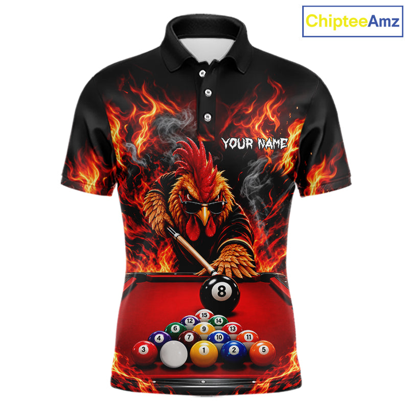 Custom Fire Rooster Billiard Polo 1/4-Zip Shirt For Men Personalized Cool Rooster Pool Team Jersey NYN4556