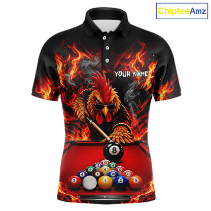 Custom Fire Rooster Billiard Polo 1/4-Zip Shirt For Men Personalized Cool Rooster Pool Team Jersey NYN4556