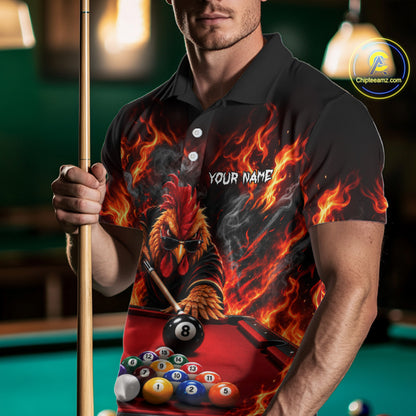 Custom Fire Rooster Billiard Polo 1/4-Zip Shirt For Men Personalized Cool Rooster Pool Team Jersey NYN4556