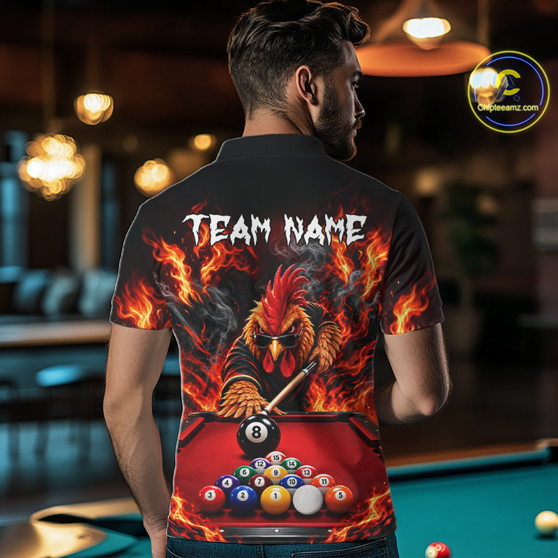Custom Fire Rooster Billiard Polo 1/4-Zip Shirt For Men Personalized Cool Rooster Pool Team Jersey NYN4556