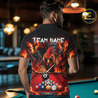 Custom Fire Rooster Billiard Polo 1/4-Zip Shirt For Men Personalized Cool Rooster Pool Team Jersey NYN4556