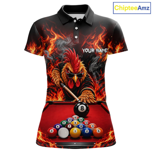 Custom Fire Rooster Billiard Polo 1/4-Zip Shirt For Women Personalized Cool Rooster Pool Team Jersey NYN4556