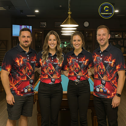 Custom Fire Rooster Billiard Polo 1/4-Zip Shirt For Men Personalized Cool Rooster Pool Team Jersey NYN4556