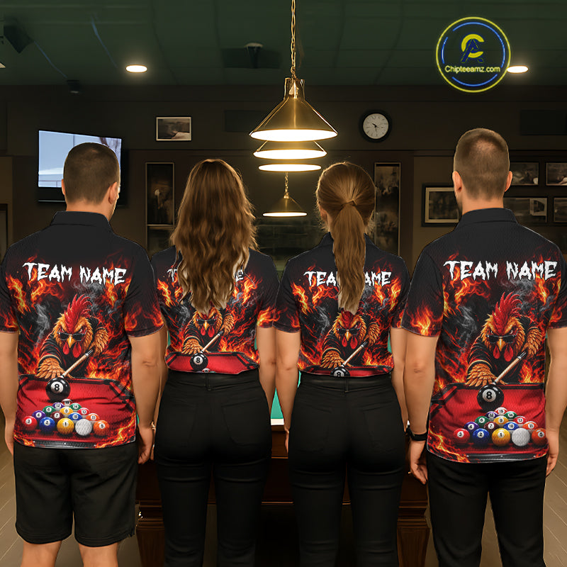 Custom Fire Rooster Billiard Polo 1/4-Zip Shirt For Men Personalized Cool Rooster Pool Team Jersey NYN4556