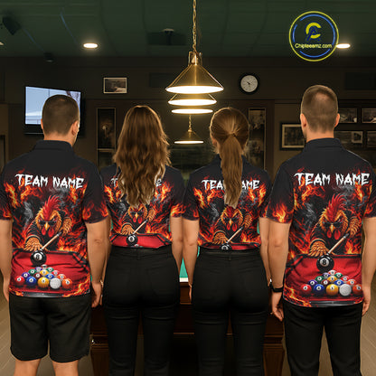 Custom Fire Rooster Billiard Polo 1/4-Zip Shirt For Men Personalized Cool Rooster Pool Team Jersey NYN4556