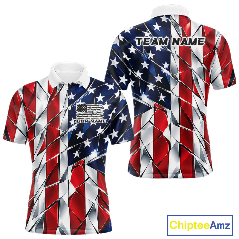 Broken Glass American Flag Golf Polo Shirt For Men Custom Patriotic Golf Top Golf Tournament Shirt NYN4926
