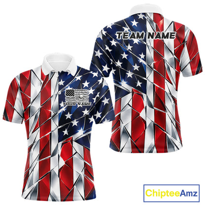 Broken Glass American Flag Golf Polo Shirt For Men Custom Patriotic Golf Top Golf Tournament Shirt NYN4926