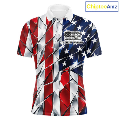 Broken Glass American Flag Golf Polo Shirt For Men Custom Patriotic Golf Top Golf Tournament Shirt NYN4926