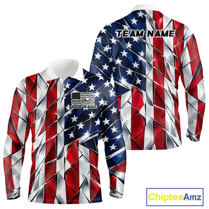 Broken Glass American Flag Golf Polo Shirt For Men Custom Patriotic Golf Top Golf Tournament Shirt NYN4926