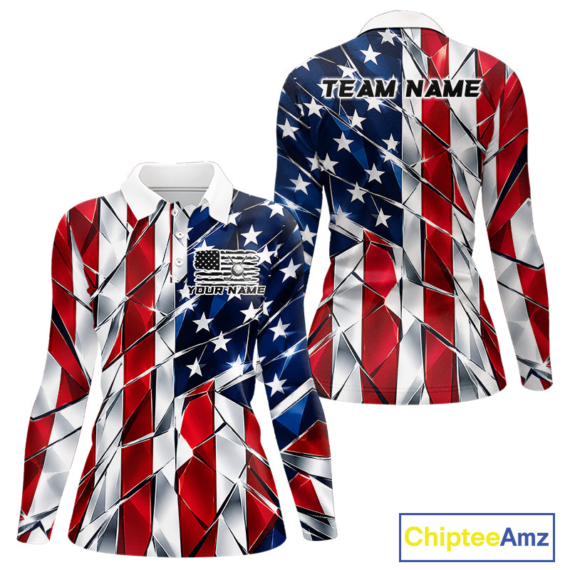 Broken Glass American Flag Golf Polo Shirt For Women Custom Patriotic Golf Top Golf Tournament Shirt NYN4926