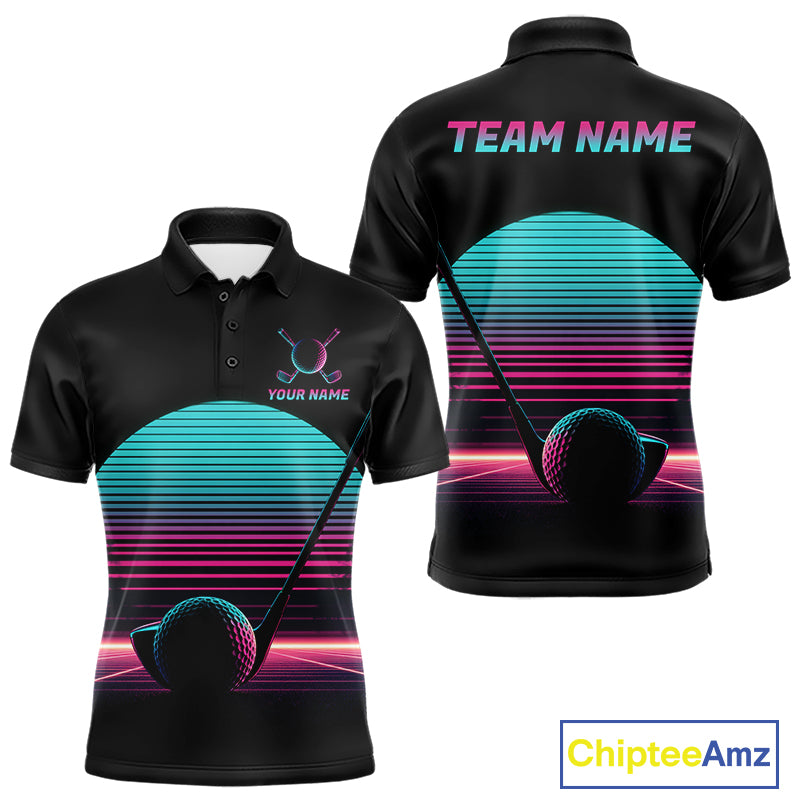 Personalized Cyberpunk Neon Men Golf Polo Shirt Custom Retro 80S Sunset Golfer Team Apparel NYN4928