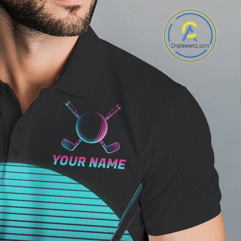 Personalized Cyberpunk Neon Men Golf Polo Shirt Custom Retro 80S Sunset Golfer Team Apparel NYN4928
