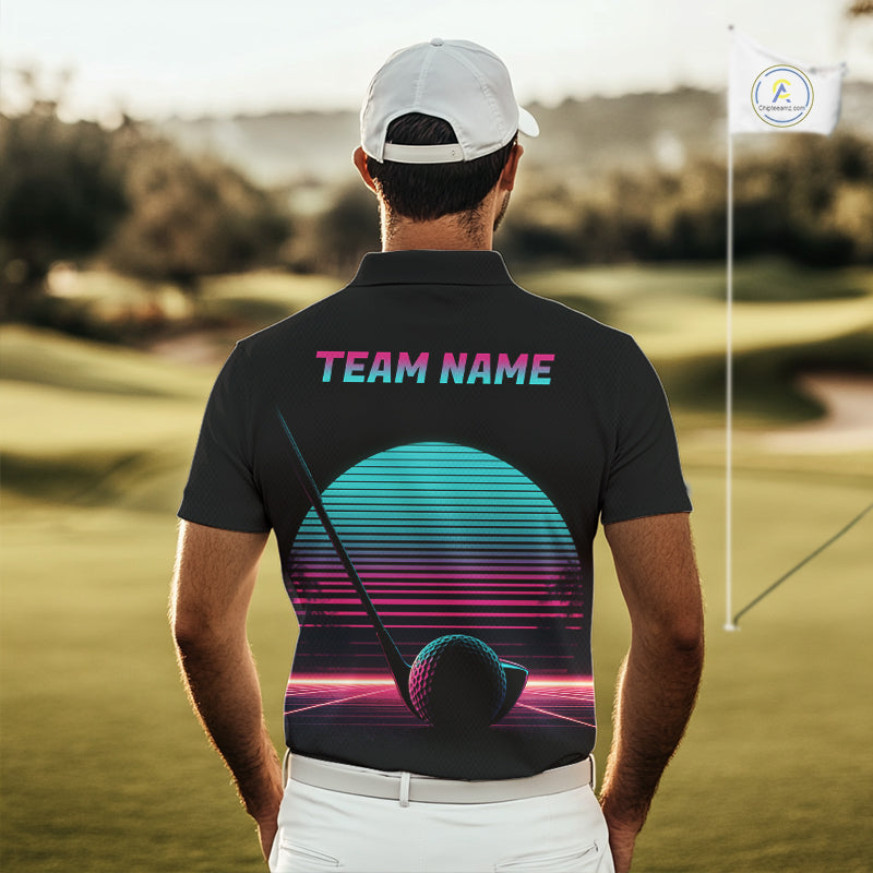 Personalized Cyberpunk Neon Men Golf Polo Shirt Custom Retro 80S Sunset Golfer Team Apparel NYN4928
