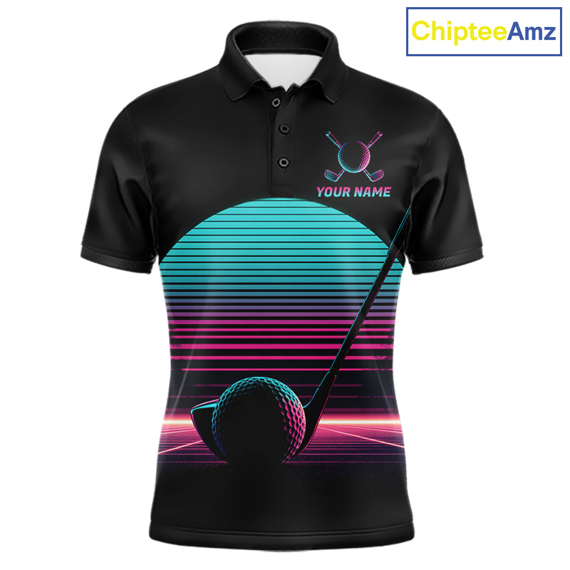 Personalized Cyberpunk Neon Men Golf Polo Shirt Custom Retro 80S Sunset Golfer Team Apparel NYN4928