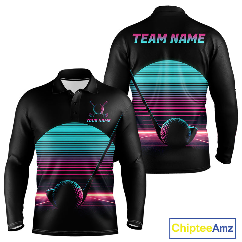 Personalized Cyberpunk Neon Men Golf Polo Shirt Custom Retro 80S Sunset Golfer Team Apparel NYN4928