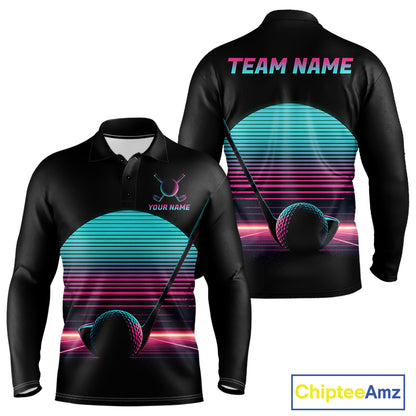 Personalized Cyberpunk Neon Men Golf Polo Shirt Custom Retro 80S Sunset Golfer Team Apparel NYN4928