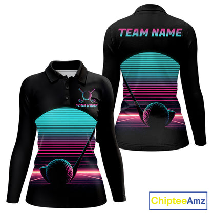 Personalized Cyberpunk Neon Women Golf Polo Shirt Custom Retro 80S Sunset Golfer Team Apparel NYN4928