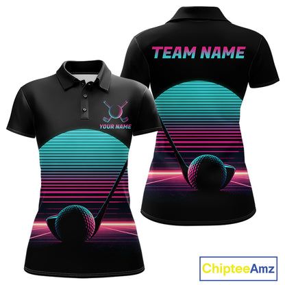 Personalized Cyberpunk Neon Women Golf Polo Shirt Custom Retro 80S Sunset Golfer Team Apparel NYN4928