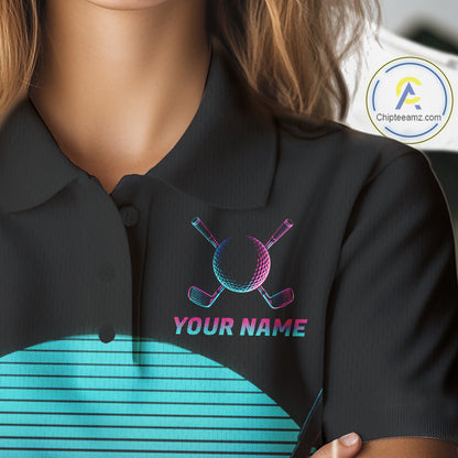 Personalized Cyberpunk Neon Women Golf Polo Shirt Custom Retro 80S Sunset Golfer Team Apparel NYN4928