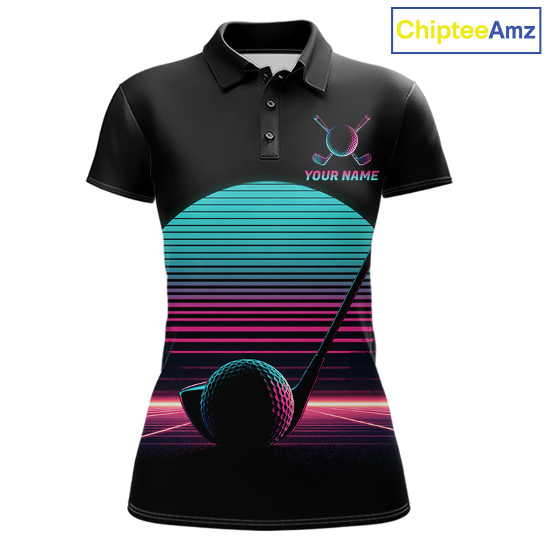 Personalized Cyberpunk Neon Women Golf Polo Shirt Custom Retro 80S Sunset Golfer Team Apparel NYN4928