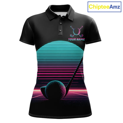 Personalized Cyberpunk Neon Women Golf Polo Shirt Custom Retro 80S Sunset Golfer Team Apparel NYN4928