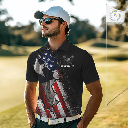 Texas Flag Grunge Golf Polo Shirt For Men Custom US Flag Patriotic Golf Tournament Shirts  NYN4931