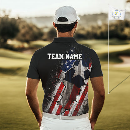 Texas Flag Grunge Golf Polo Shirt For Men Custom US Flag Patriotic Golf Tournament Shirts  NYN4931