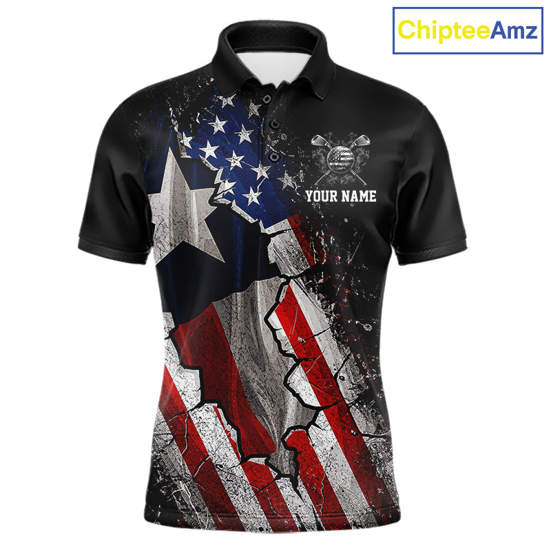 Texas Flag Grunge Golf Polo Shirt For Men Custom US Flag Patriotic Golf Tournament Shirts  NYN4931