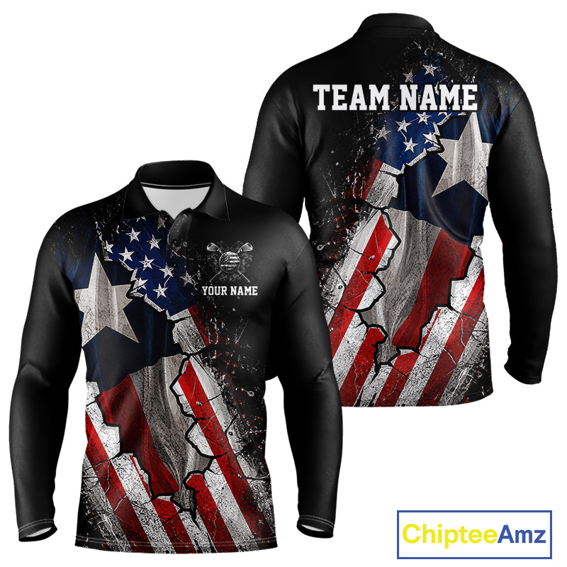 Texas Flag Grunge Golf Polo Shirt For Men Custom US Flag Patriotic Golf Tournament Shirts  NYN4931