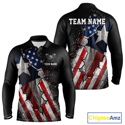 Texas Flag Grunge Golf Polo Shirt For Men Custom US Flag Patriotic Golf Tournament Shirts  NYN4931