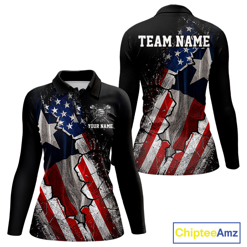 Texas Flag Grunge Golf Polo Shirt For Women Custom US Flag Patriotic Golf Tournament Shirts NYN4931