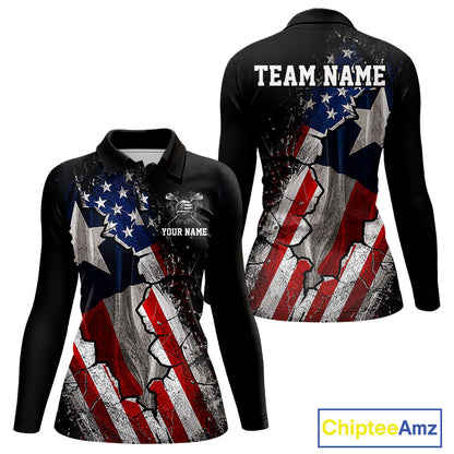 Texas Flag Grunge Golf Polo Shirt For Women Custom US Flag Patriotic Golf Tournament Shirts NYN4931