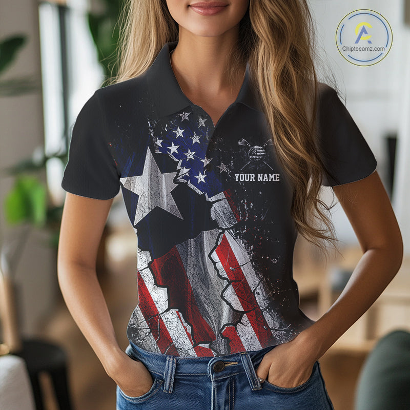 Texas Flag Grunge Golf Polo Shirt For Women Custom US Flag Patriotic Golf Tournament Shirts NYN4931