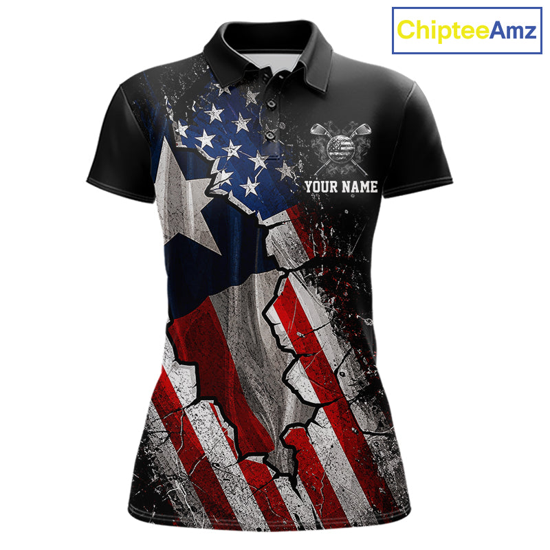 Texas Flag Grunge Golf Polo Shirt For Women Custom US Flag Patriotic Golf Tournament Shirts NYN4931