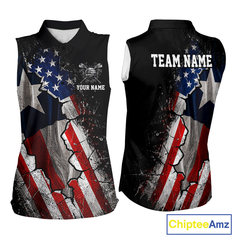 Texas Flag Grunge Golf Sleeveless Polo Shirt For Women Custom US Flag Patriotic Golf Tournament Shirts NYN4931