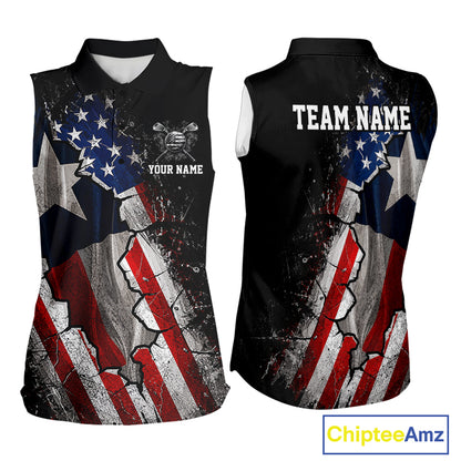 Texas Flag Grunge Golf Sleeveless Polo Shirt For Women Custom US Flag Patriotic Golf Tournament Shirts NYN4931