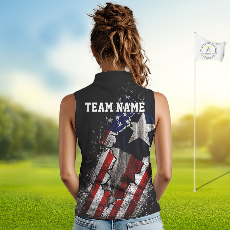 Texas Flag Grunge Golf Sleeveless Polo Shirt For Women Custom US Flag Patriotic Golf Tournament Shirts NYN4931