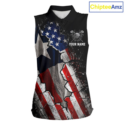 Texas Flag Grunge Golf Sleeveless Polo Shirt For Women Custom US Flag Patriotic Golf Tournament Shirts NYN4931