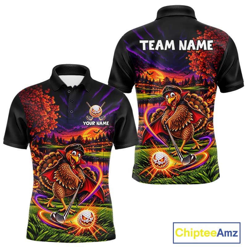 Custom Funny Turkey Golf Polo Shirt For Men Golf Courses Thanksgiving Golf Team Golf Jersey NYN4935