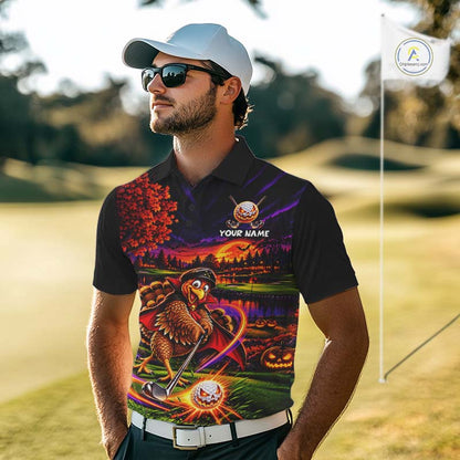 Custom Funny Turkey Golf Polo Shirt For Men Golf Courses Thanksgiving Golf Team Golf Jersey NYN4935