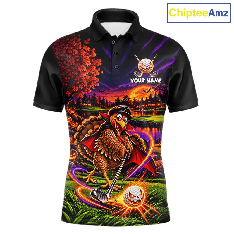 Custom Funny Turkey Golf Polo Shirt For Men Golf Courses Thanksgiving Golf Team Golf Jersey NYN4935