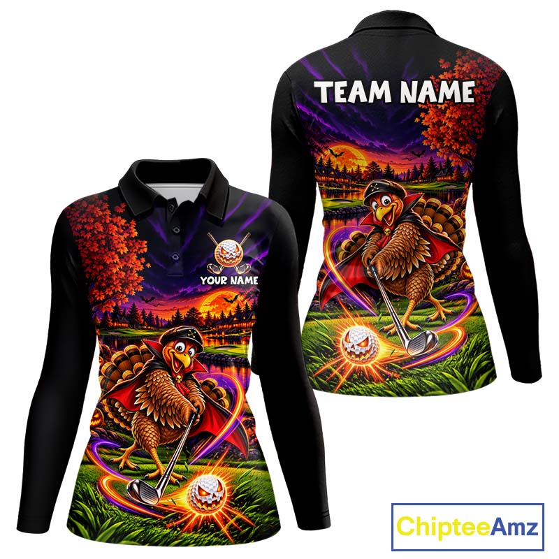 Custom Funny Turkey Golf Polo Shirt For Women Golf Courses Thanksgiving Golf Team Golf Jersey NYN4935