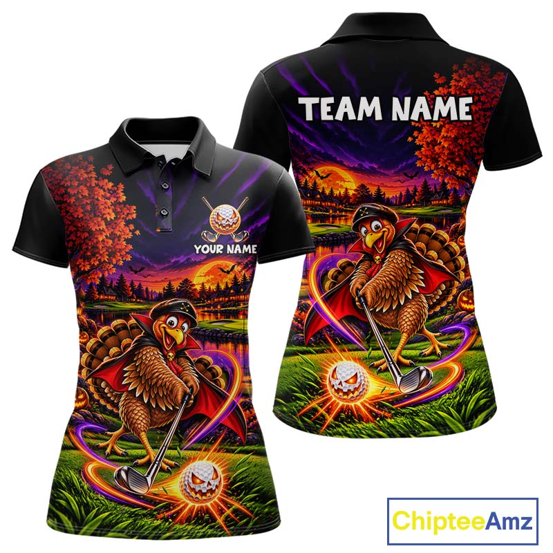 Custom Funny Turkey Golf Polo Shirt For Women Golf Courses Thanksgiving Golf Team Golf Jersey NYN4935