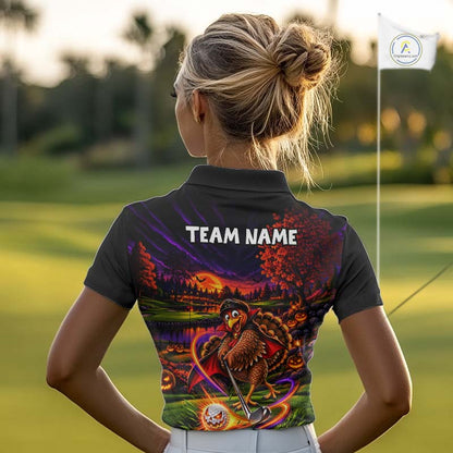 Custom Funny Turkey Golf Polo Shirt For Women Golf Courses Thanksgiving Golf Team Golf Jersey NYN4935