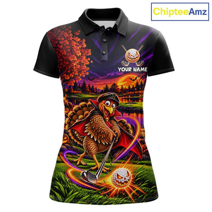 Custom Funny Turkey Golf Polo Shirt For Women Golf Courses Thanksgiving Golf Team Golf Jersey NYN4935