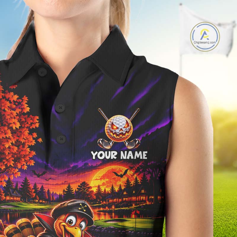 Custom Funny Turkey Golf Sleeveless Polo Shirt For Women Golf Courses Thanksgiving Golf Team Golf Jersey NYN4935