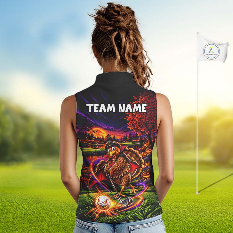 Custom Funny Turkey Golf Sleeveless Polo Shirt For Women Golf Courses Thanksgiving Golf Team Golf Jersey NYN4935