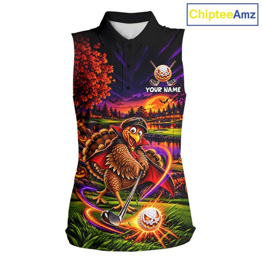 Custom Funny Turkey Golf Sleeveless Polo Shirt For Women Golf Courses Thanksgiving Golf Team Golf Jersey NYN4935