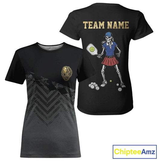 Custom Grey Grunge Womens Pickleball Ball League Jerseys Skeleton Plays Pickleball Team Shirts NYN3107